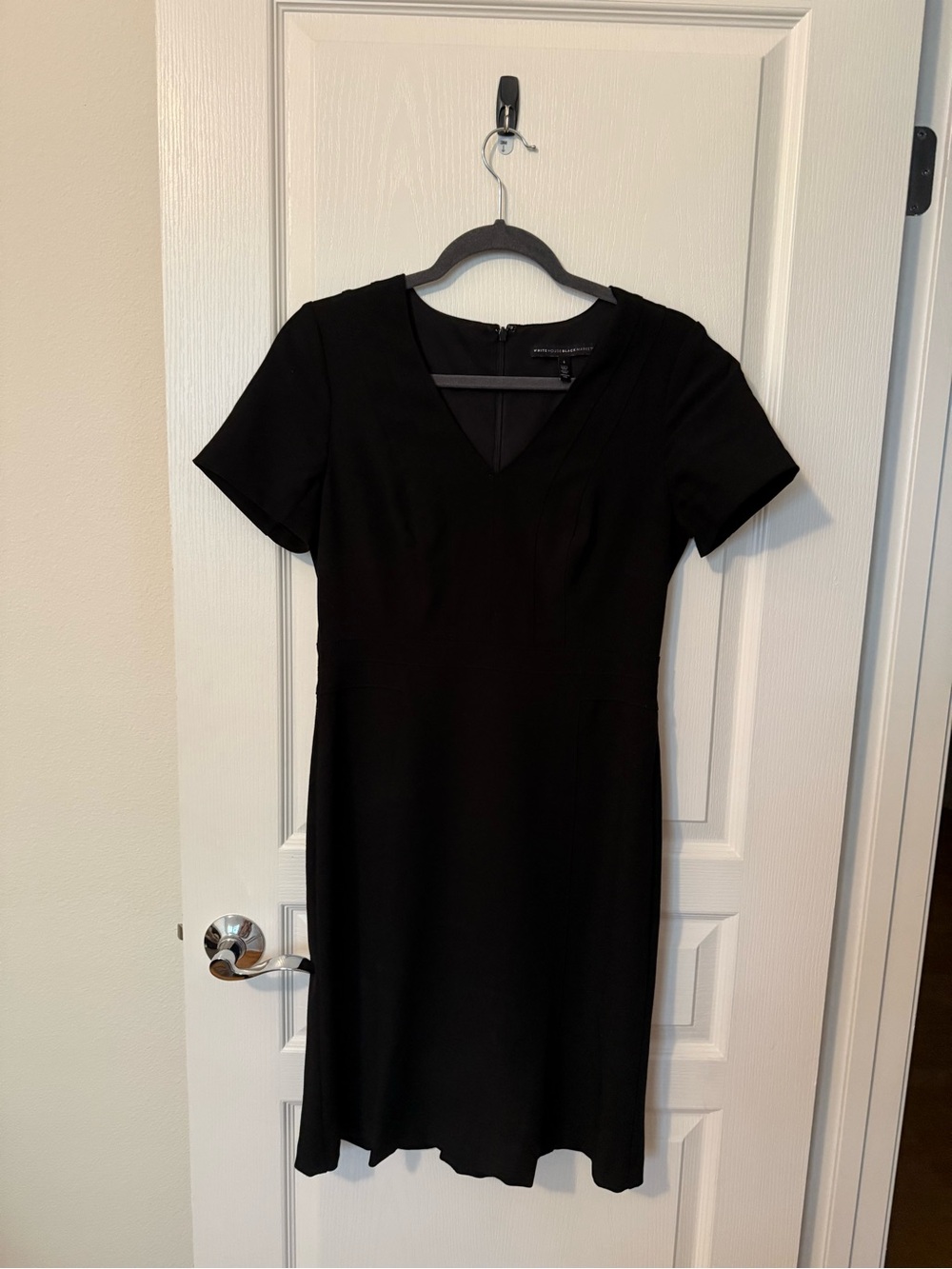 White House Black Market Black V-Neck Short Sleeve Midi Dress
